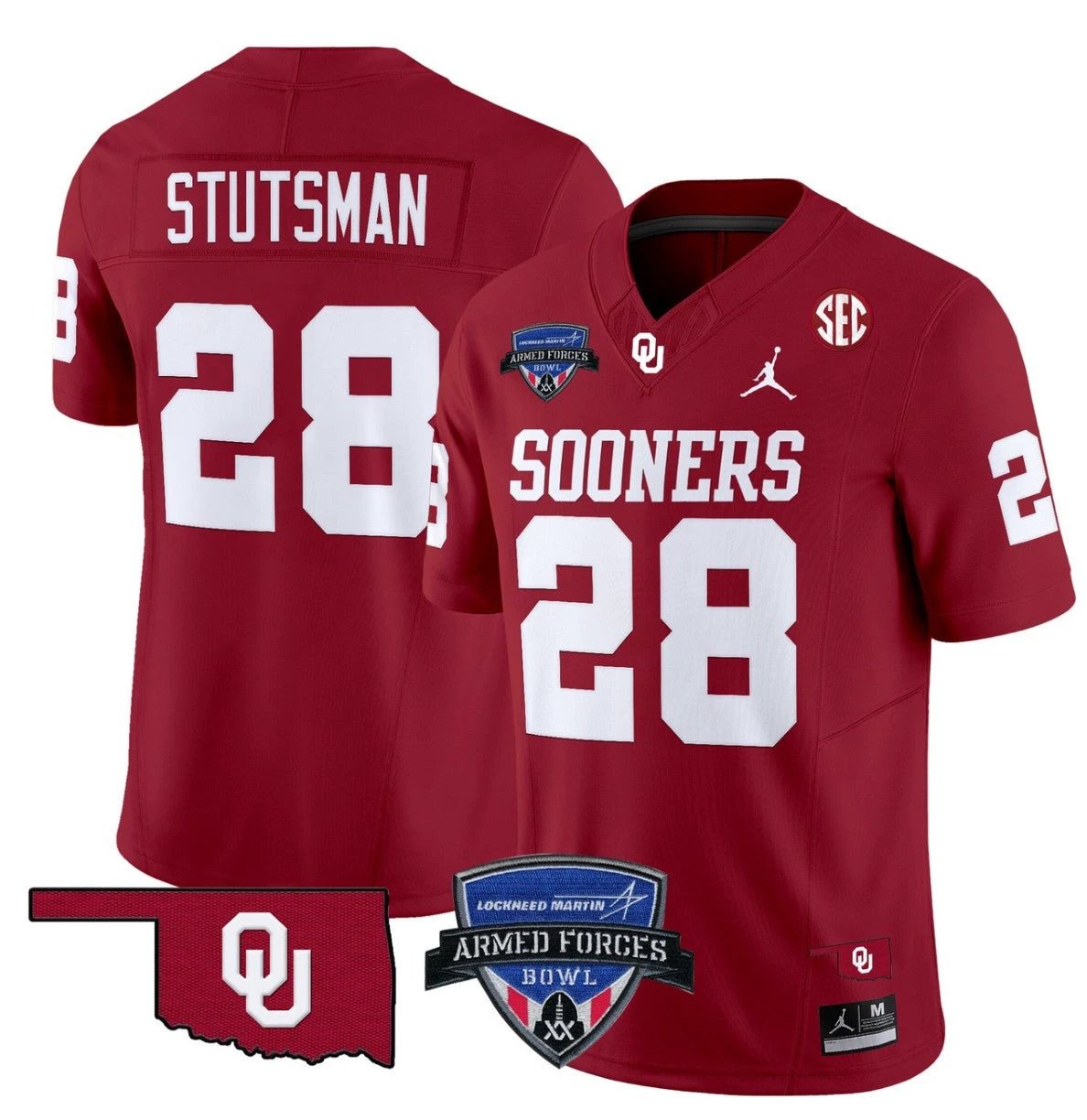 Danny Stutsman Jersey #28 Oklahoma Sooners 2025 Armed Forces Bowl Patch Red by My Store