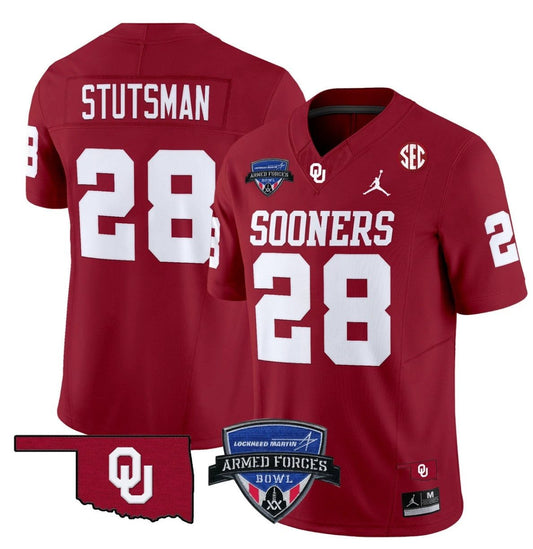 Danny Stutsman Jersey #28 Oklahoma Sooners 2025 Armed Forces Bowl Patch Red by My Store