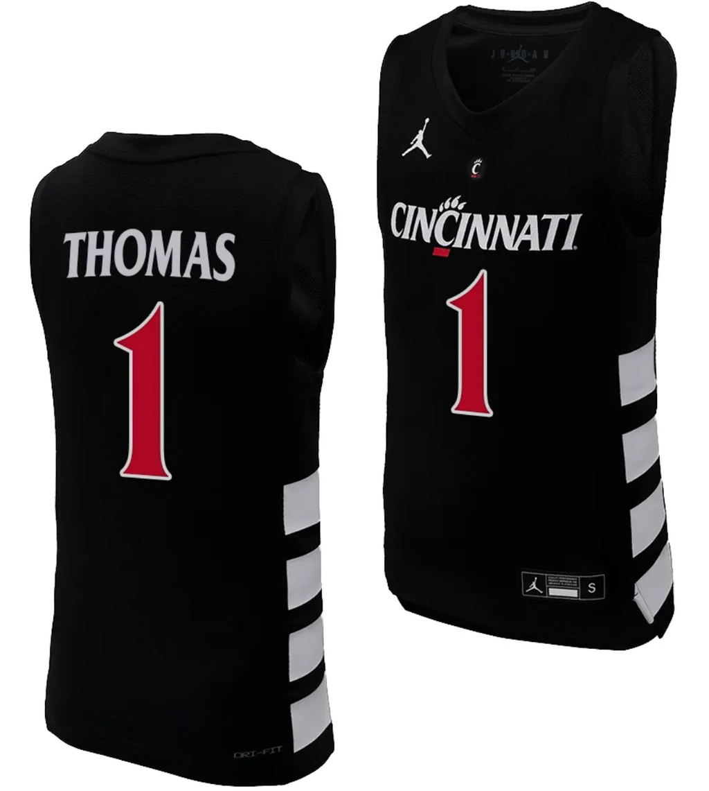 Day Day Thomas Jersey #1 Cincinnati Bearcats College Basketball Replica 2023-24 Black by My store basketball