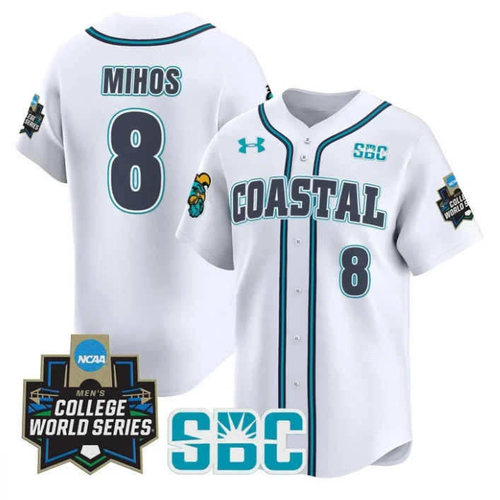 Dean Mihos Jersey #8 Coastal Carolina Chanticleers 2025 World Series White by My Store