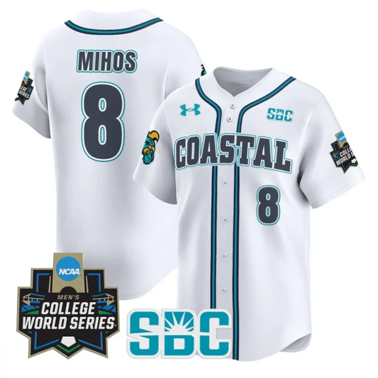 Dean Mihos Jersey #8 Coastal Carolina Chanticleers 2025 World Series White by My Store