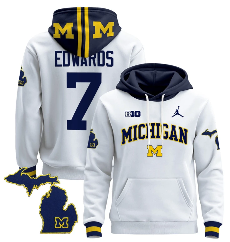 Donovan Edwards Hoodie #7 Michigan Wolverines 2024 Pullover V2 Maize Alternate by Hoodie Pullover