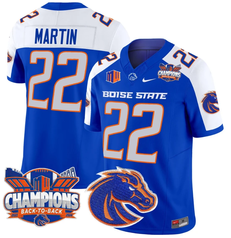Doug Martin Jersey #22 Boise State Broncos Back To Back Champions Royal Alternate by My Store