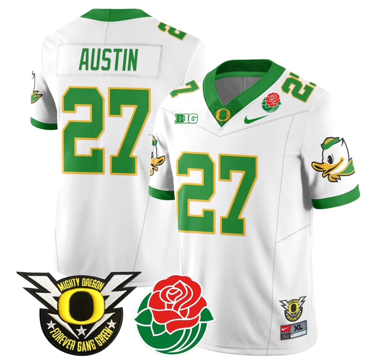 Daylen Austin Jersey #27 Oregon Ducks 2024 Rose Bowl Patch N1 Football White by My Store