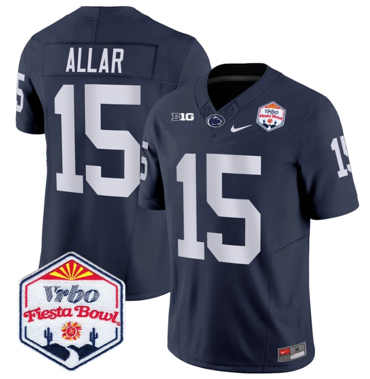 Drew Allar Jersey #15 Penn State 2024 Fiesta Bowl Patch Stitched Navy by NCAA Football Jersey