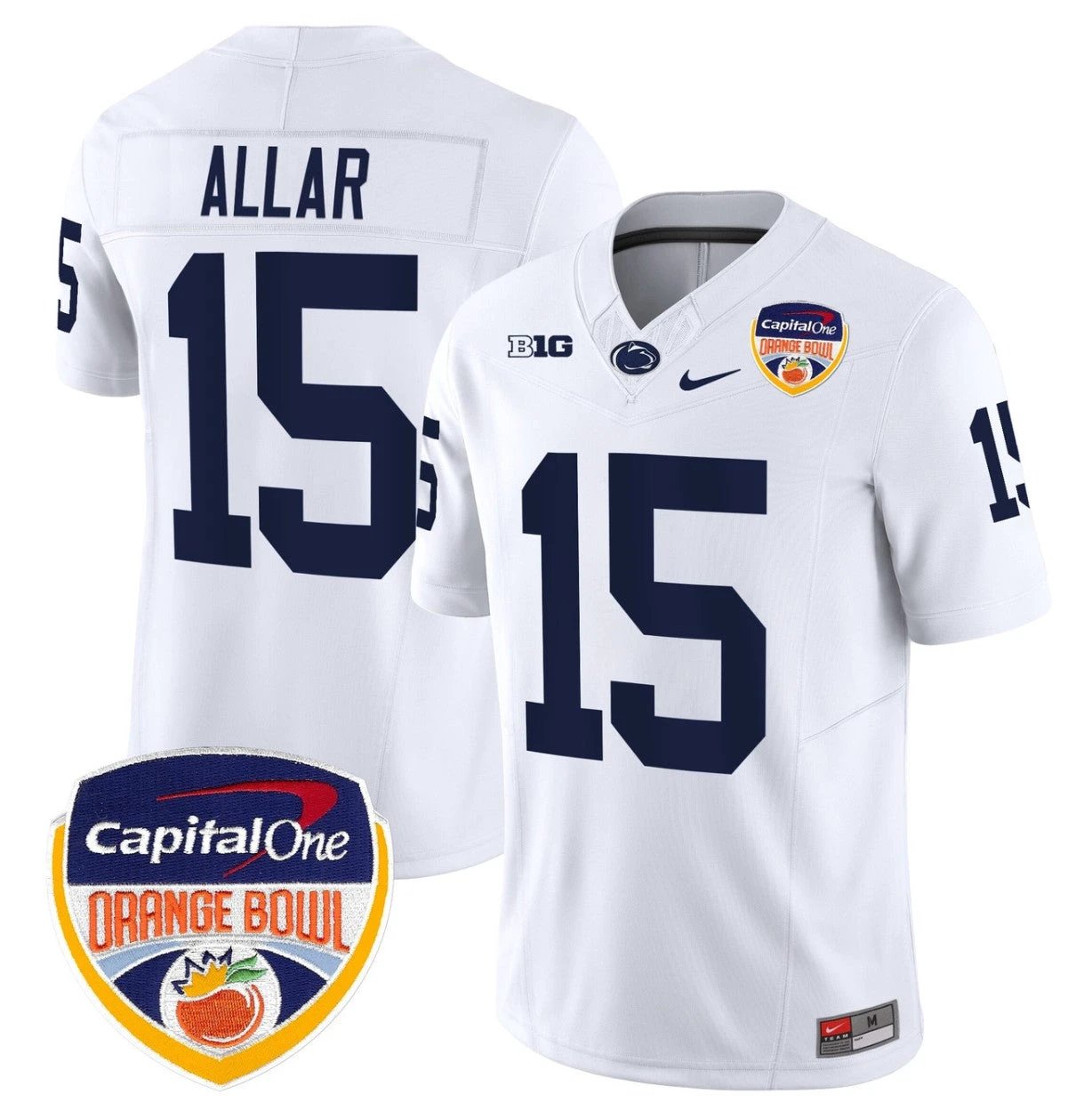 Drew Allar Jersey #15 Penn State Orange Bowl Patch Stitched White by NCAA Football Jersey