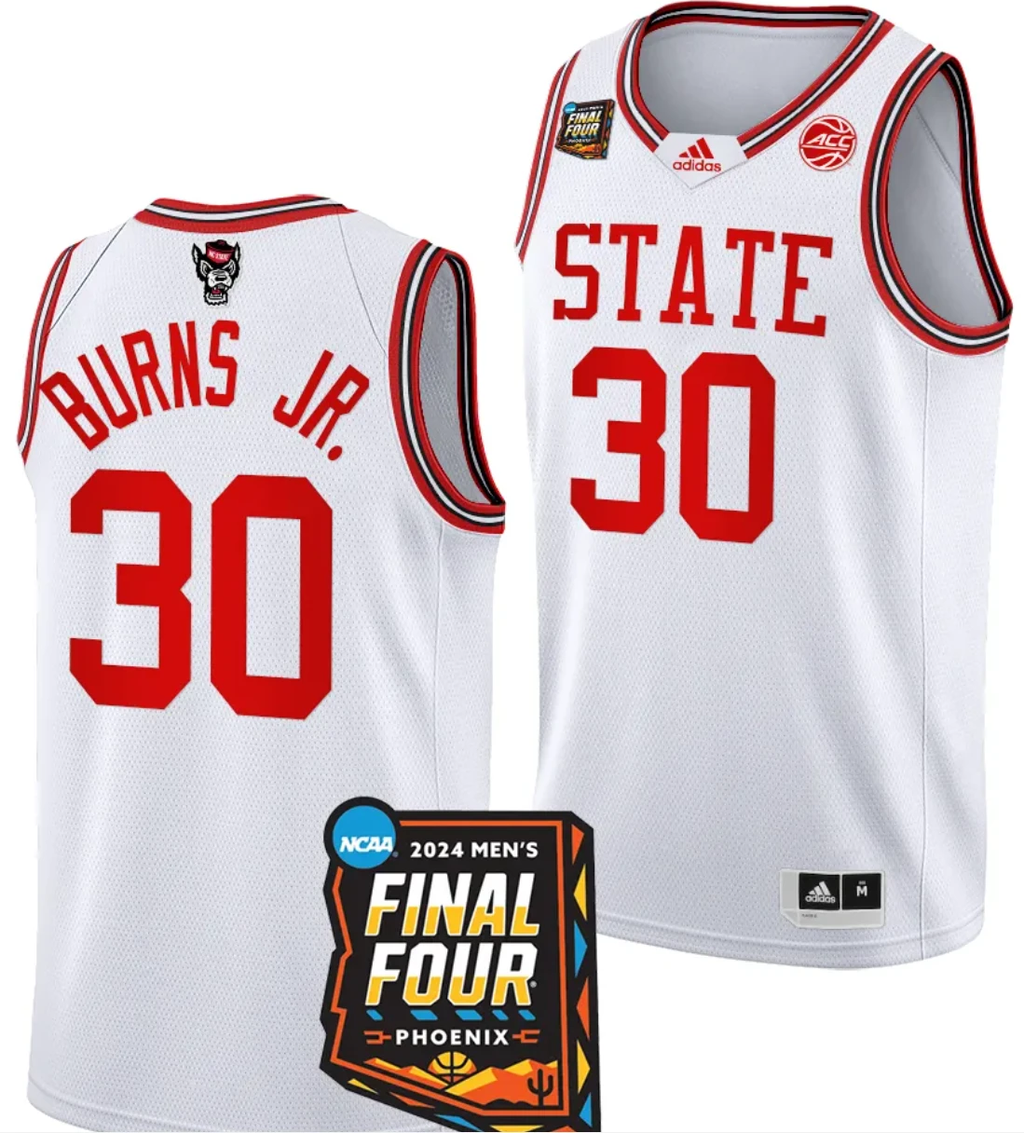 DJ Burns Jr Jersey #30 NC State Wolfpack 2024 NCAA March Madness Final Four Basketball White by My store basketball
