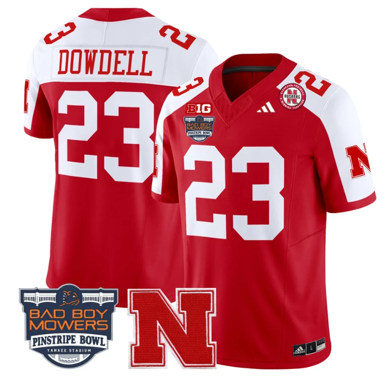 Dante Dowdell Jersey #23 Nebraska Cornhuskers 2025 Pinstripe Bowl Scartlet Alternate by My Store