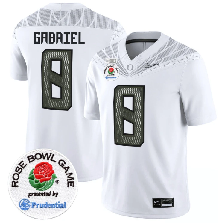 Dillon Gabriel Jersey #8 Oregon Ducks Rose Bowl Patch Vapor Limited V2 White by NCAA Football Jersey