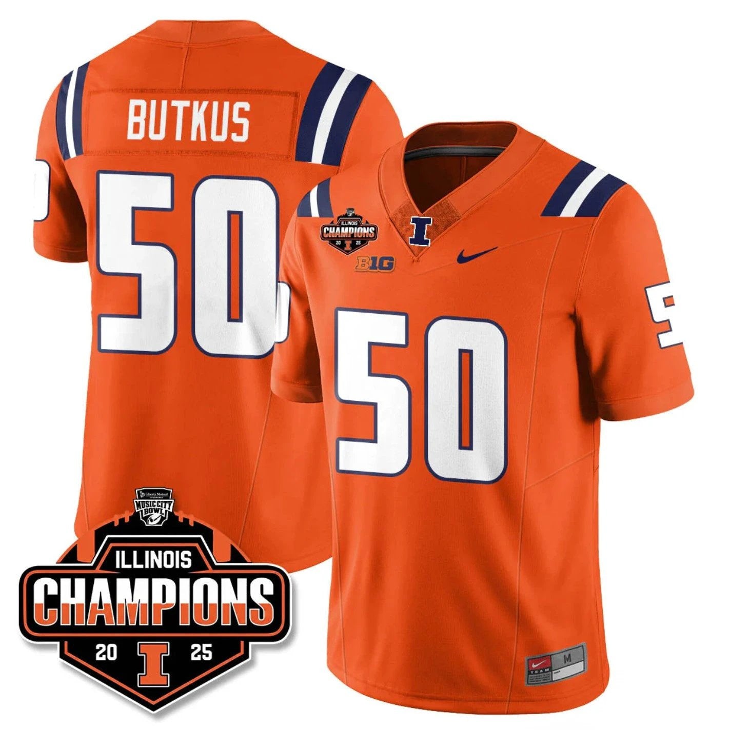 Dick Butkus Jersey #50 Illinois Fighting 2025 Music City Bowl Champions Stitched by My Store NCAA Football Jerseys
