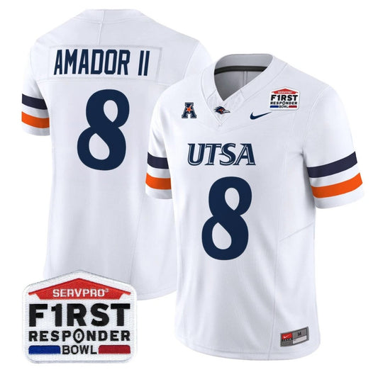 David Amador II Jersey #8 UTSA Roadrunners 2025 First Responder Bowl White by NCAA Football Jersey