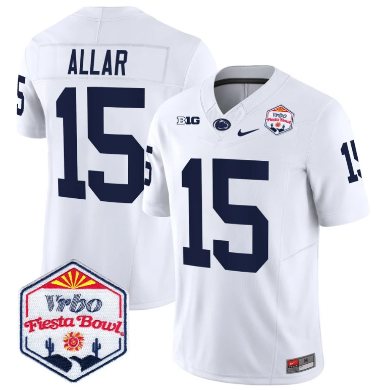 Drew Allar Jersey #15 Penn State 2024 Fiesta Bowl Patch Stitched White by NCAA Football Jersey