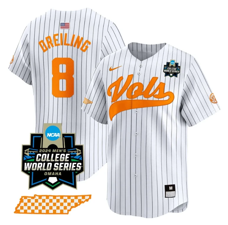 Dylan Dreiling Jersey #8 Tennessee Volunteers 2024 College World Series Vapor Premier Limited NCAA Baseball Stitched Pinstripe by My Store