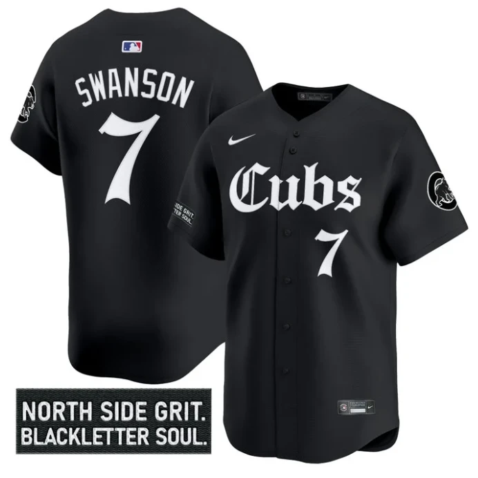Dansby Swanson Jersey #7 Chicago Cubs Gothic North Side Edition Vapor Limited Stitched Black by My Store