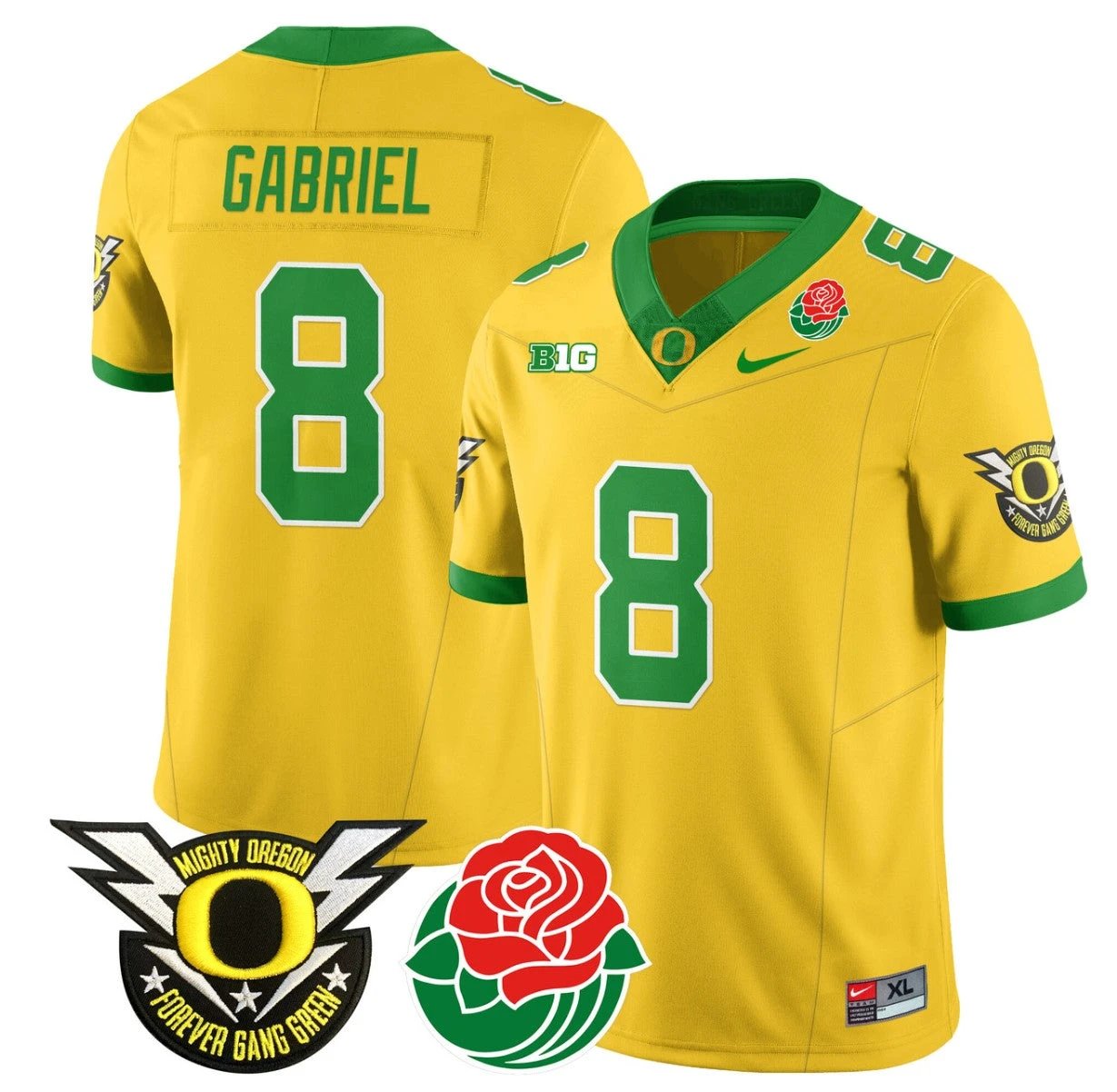 Dillon Gabriel Jersey #8 Oregon Ducks 2024 Mighty Rose Bowl Patch N2 Yellow by My Store