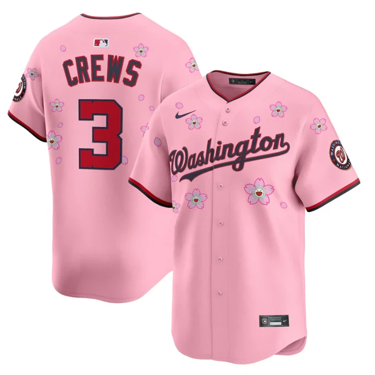 Dylan Crews Jersey #3 Washington Nationals Cherry Blossom Vapor Premier Limited Stitched by My Store