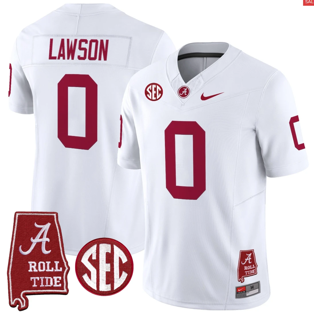 Deontae Lawson Jersey #0 Alabama Crimson Throwback Alabama Map Stitched White by My Store