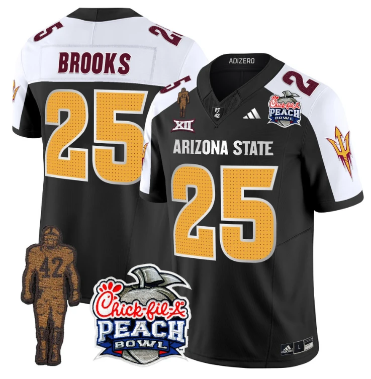 DeCarlos Brooks Jersey #25 Arizona State Peach Bowl Patch Football V2 Black Alternate by My Store