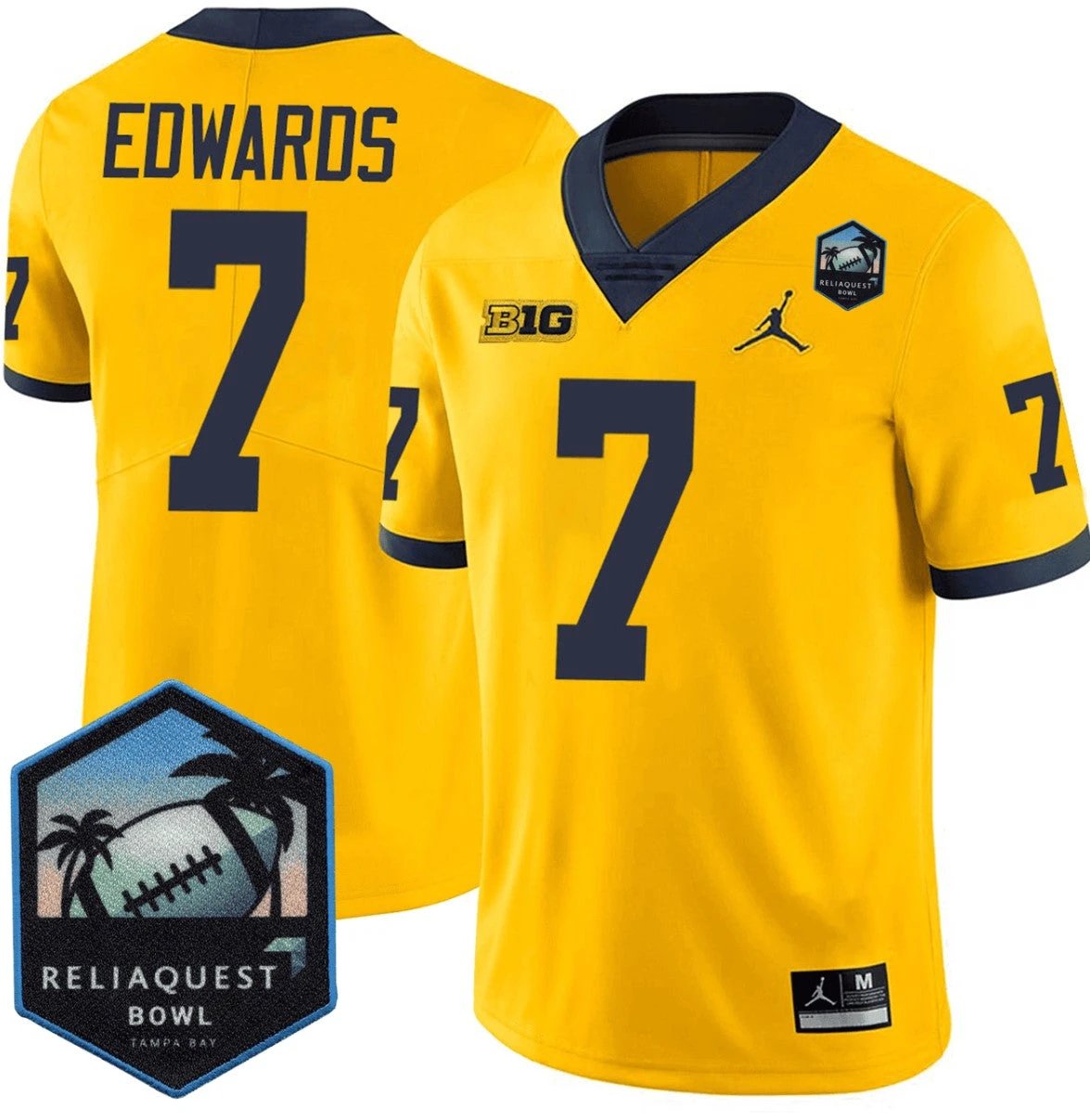 Donovan Edwards Jersey #7 Michigan Wolverines ReliaQuest Bowl Patch Vapor Yellow by NCAA Football Jersey