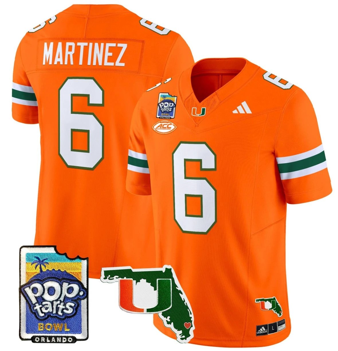 Damien Martinez Jersey #6 Miami Hurricanes 2025 PopTarts Bowl Patch Orange by My Store