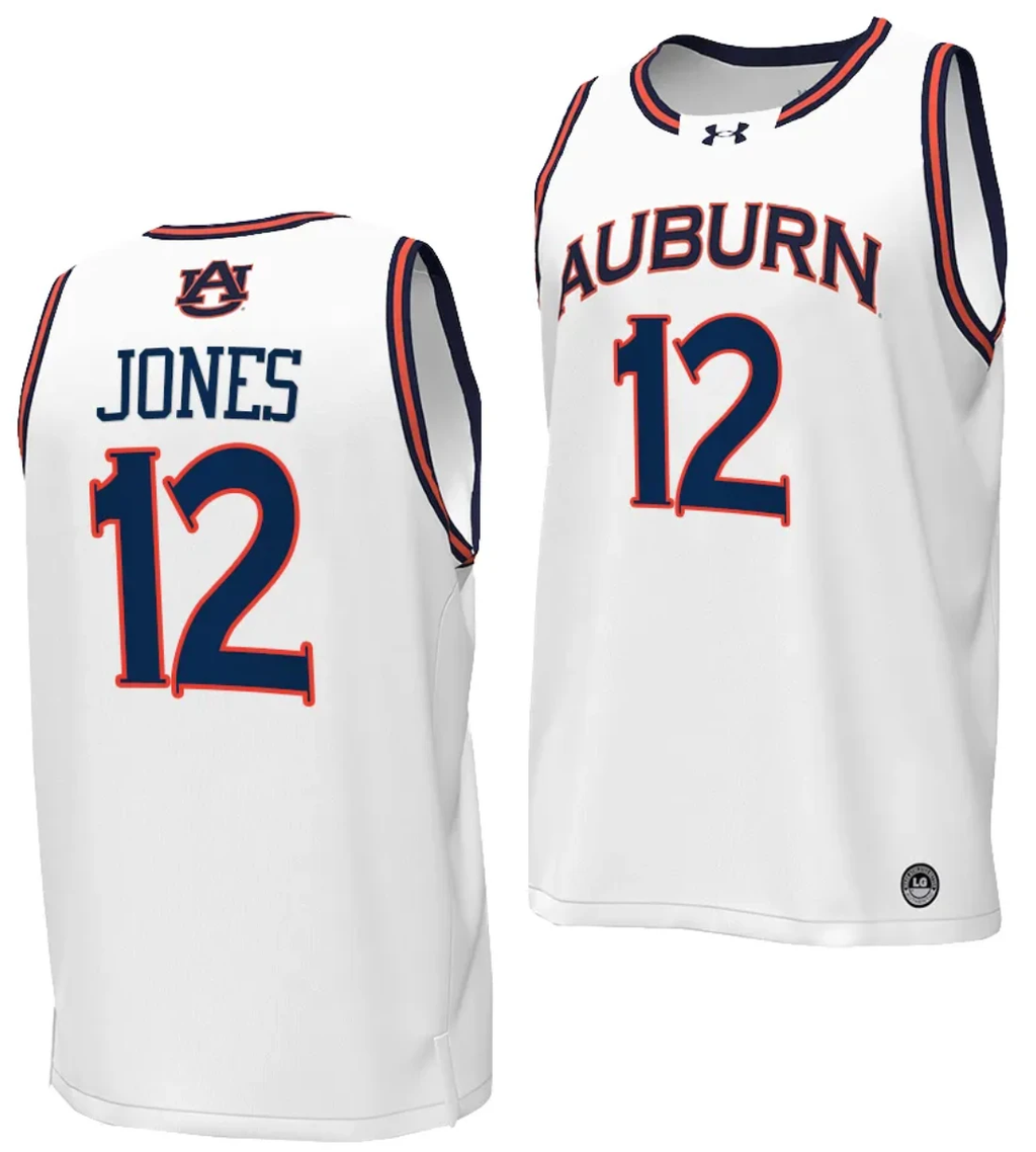 Denver Jones Jersey #12 Auburn Tigers Replica College Basketball 2023-24 White by My store basketball