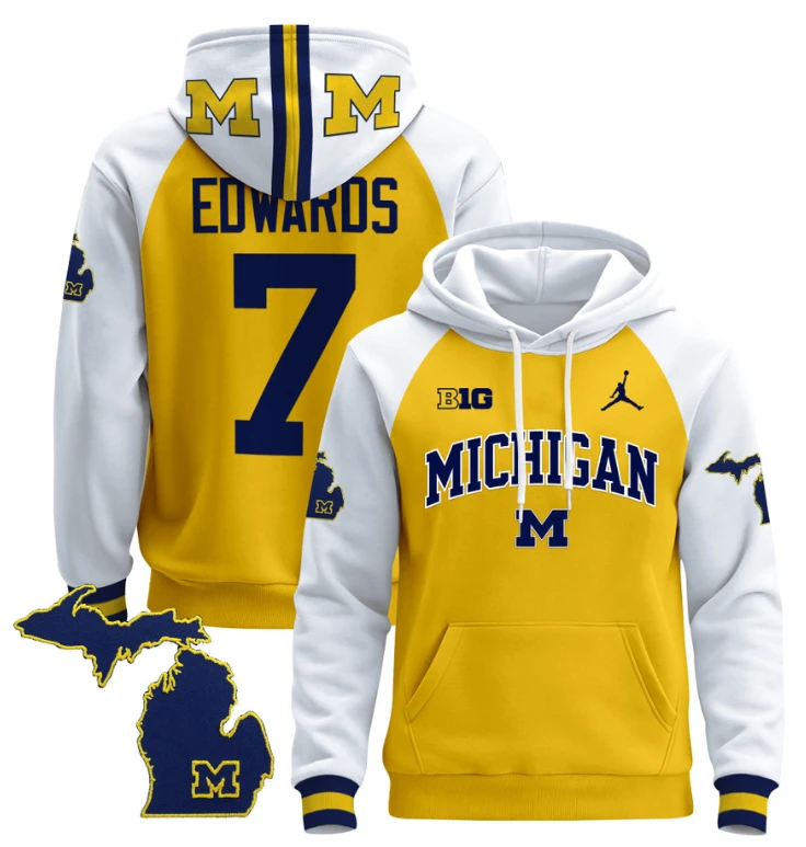 Donovan Edwards Hoodie #7 Michigan Wolverines 2024 Pullover V2 Maize Alternate by Hoodie Pullover