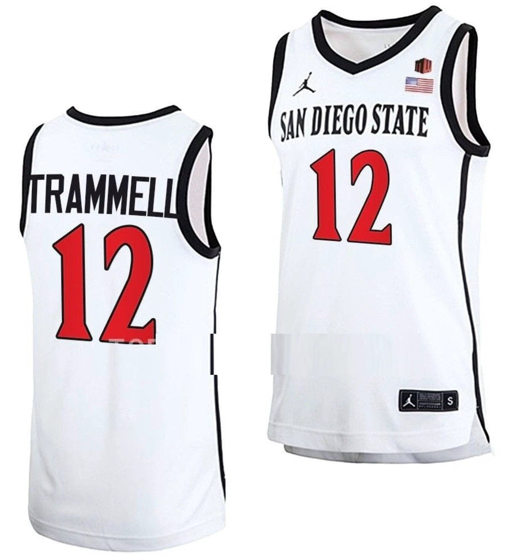 Darrion Trammell Jersey San Diego State Aztecs College Basketball Home White #12 by My store basketball