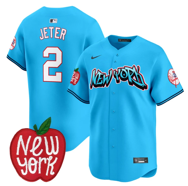 Derek Jeter Jersey #2 New York Yankees Apple Patch Vapor Premier Limited Stitched Light Blue by My Store
