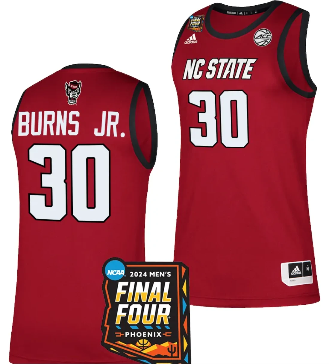 DJ Burns Jr Jersey #30 NC State Wolfpack 2024 NCAA March Madness Final Four Basketball Red by My store basketball