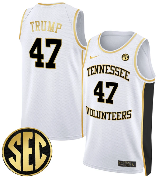 Donald Trump Jersey #47 Tennessee Vols 2024 Swingman Basketball White Gold by My store basketball