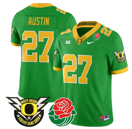 Daylen Austin Jersey #27 Oregon Ducks 2024 Mighty Rose Bowl Patch N2 Green by My Store