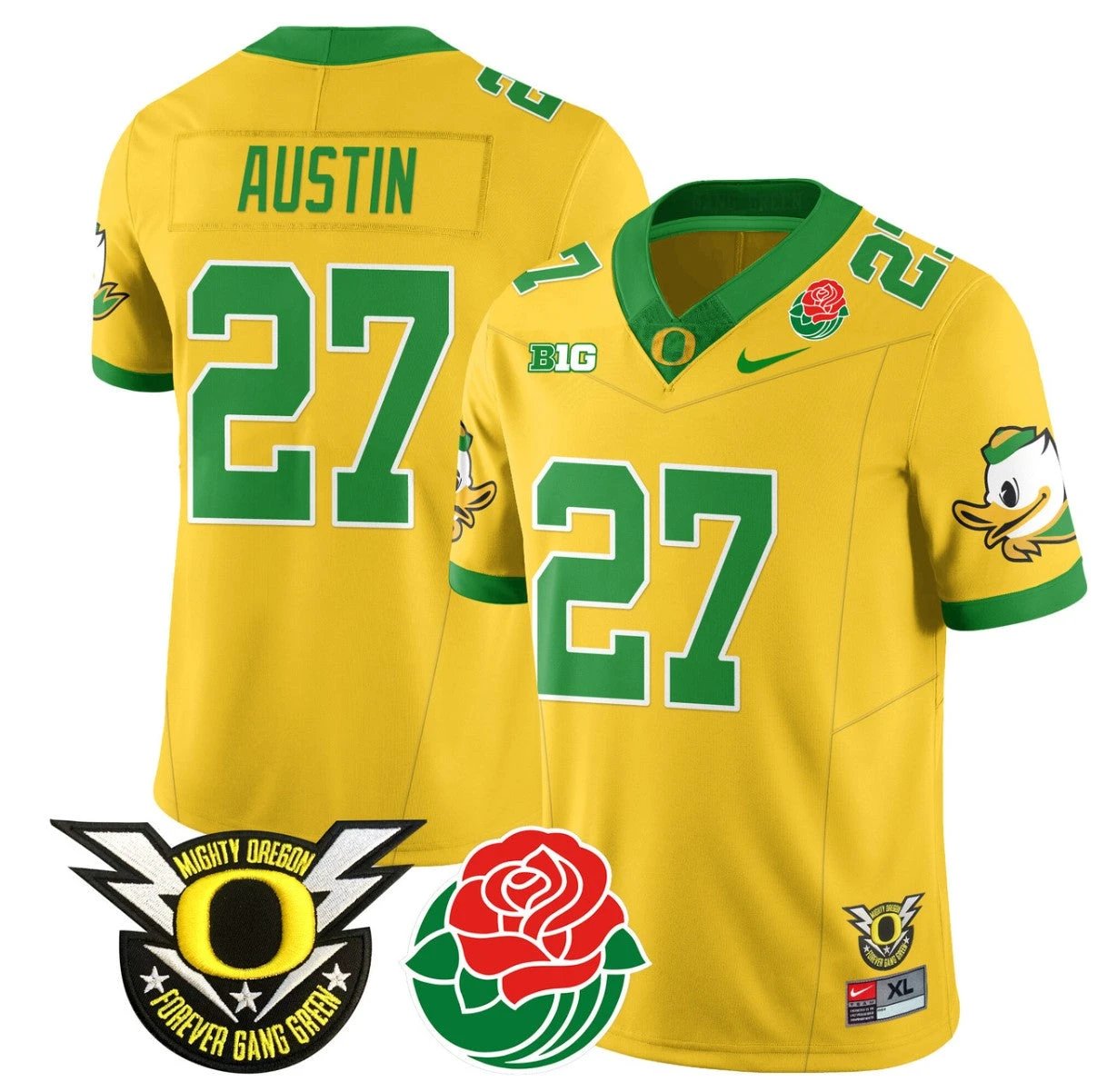 Daylen Austin Jersey #27 Oregon Ducks 2024 Rose Bowl Patch N1 Football Yellow by My Store