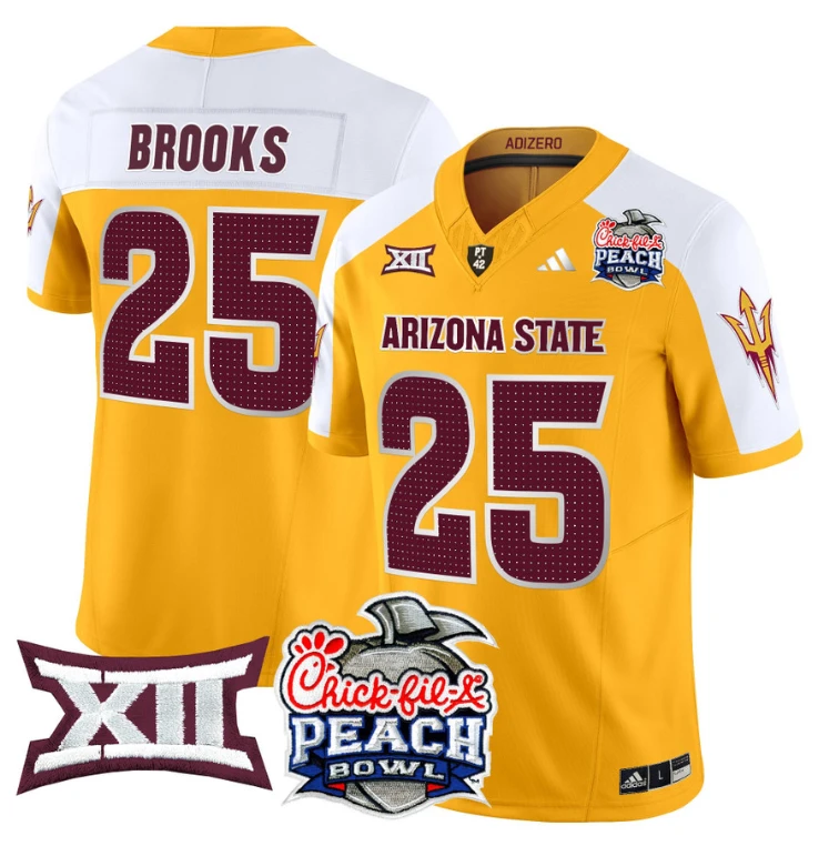 DeCarlos Brooks Jersey #25 Arizona State Sun Devils 2025 Peach Bowl Gold Alternate by My Store