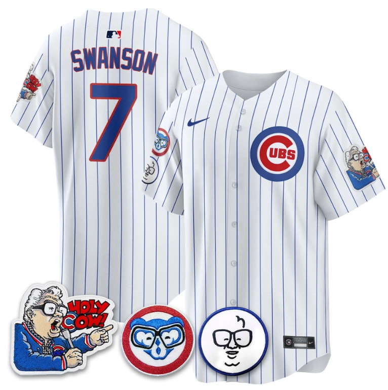 Dansby Swanson Jersey #7 Chicago Cubs Harry Caray Holy Cow Patch Premier Limited Stitched White by My Store