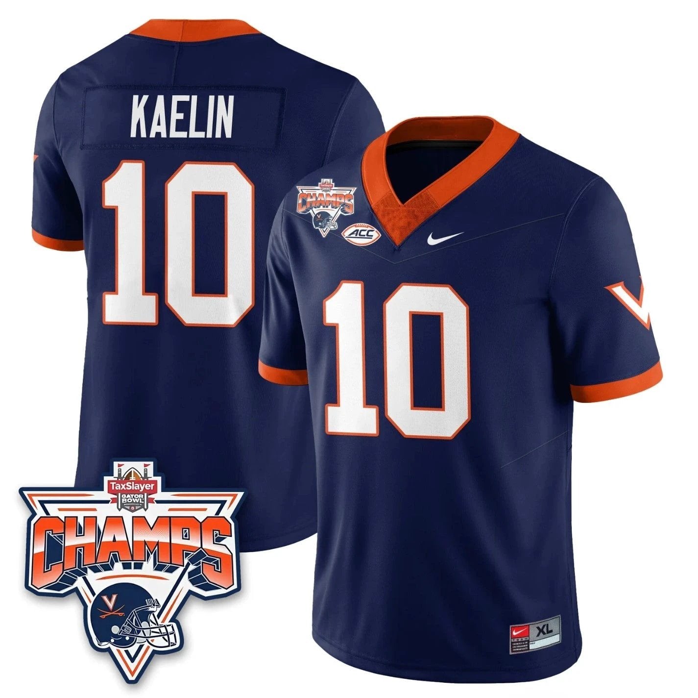 Daniel Kaelin Jersey #10 Virginia Cavaliers 2025 Gator Bowl Champions Navy by NCAA Football Jersey