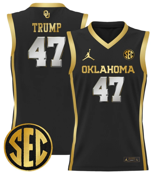 Donald Trump Jersey #47 Oklahoma Sooners 2024 Lightweight Basketball Black Gold by My store basketball