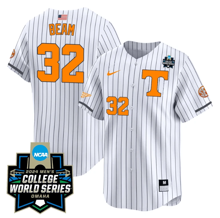 Drew Beam Jersey #32 Tennessee Volunteers 2024 College World Series Vapor Premier Limited NCAA Baseball Stitched Black Gold by My Store