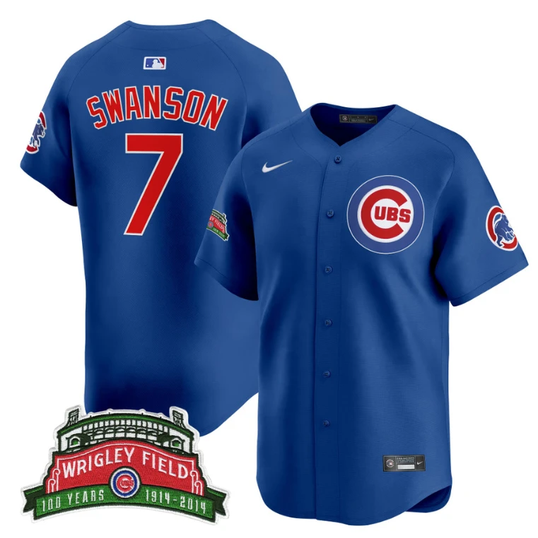 Dansby Swanson Jersey #7 Chicago Cubs Wrigley Field Style Vapor Premier Limited All Stitched Royal by My Store