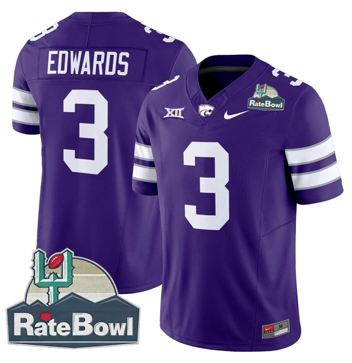 Dylan Edwards Jersey #3 Kansas State Wildcats 2025 Rate Bowl Patch Purple by My Store