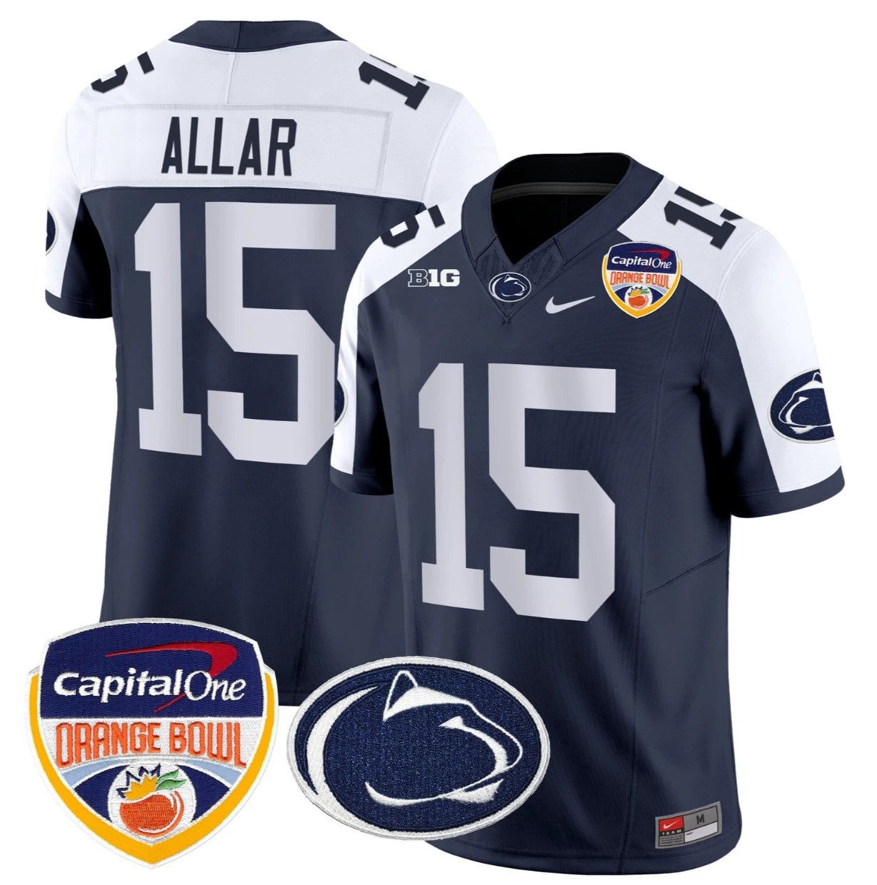 Drew Allar Jersey #15 Penn State Orange Bowl Patch Stitched Navy Alternate by NCAA Football Jersey