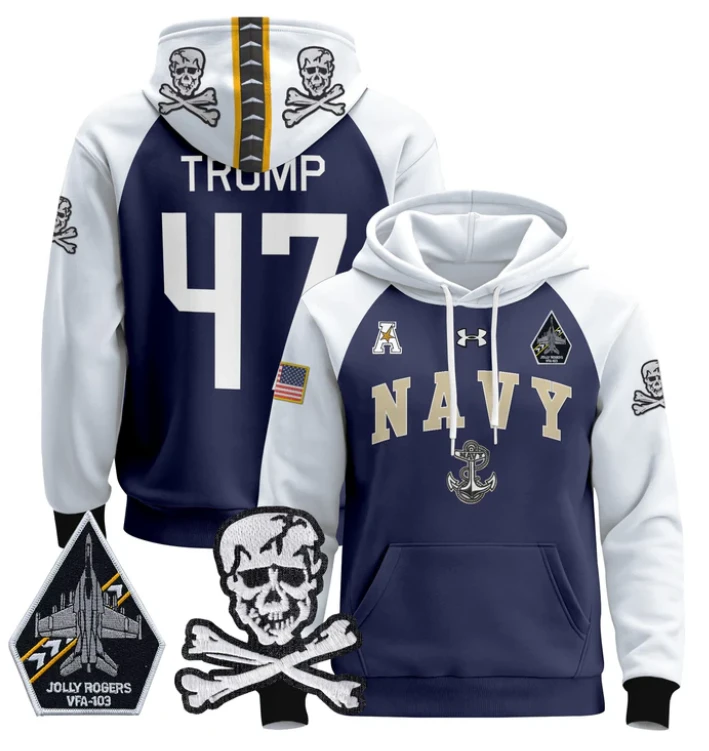 Donald Trump Hoodie #47 Navy Midshipmen Pullover Jolly Rogers Patch by Hoodie Pullover