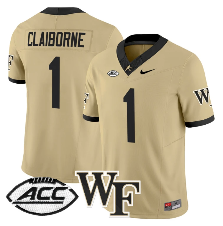Demond Claiborne Jersey #1 Wake Forest Demon Deacons 2024 Stitched Gold by My Store