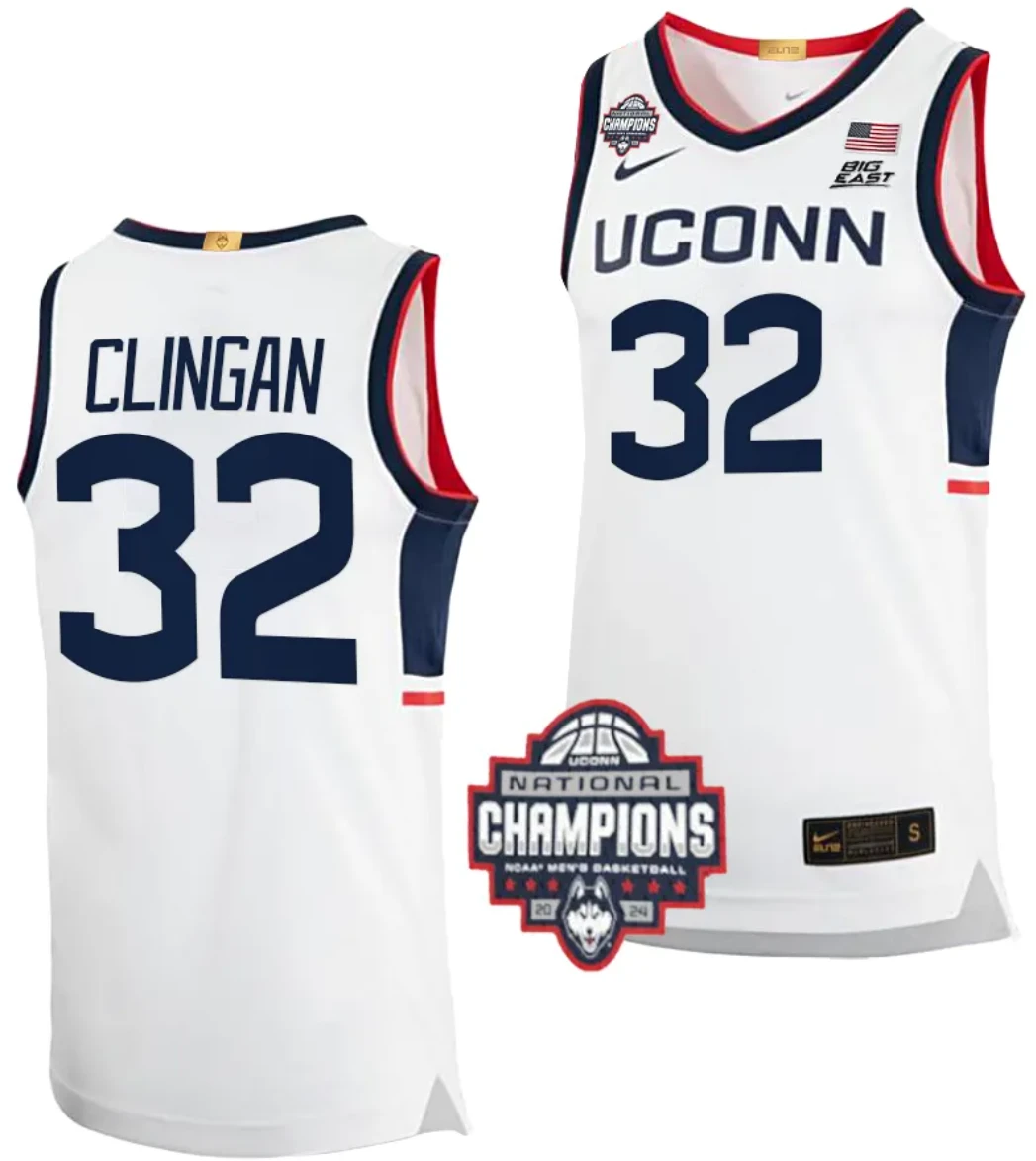 Donovan Clingan Jersey #32 UConn Huskies 2024 NCAA Basketball National Champions White Elite by My store basketball