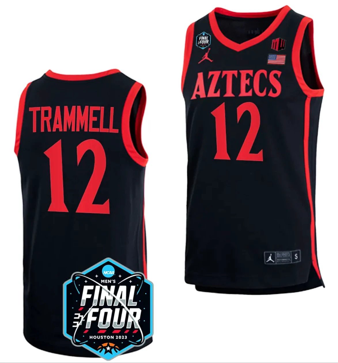 Darrion Trammell Jersey San Diego State Aztecs 2023 NCAA National Championship March Madness Black #12 by My store basketball