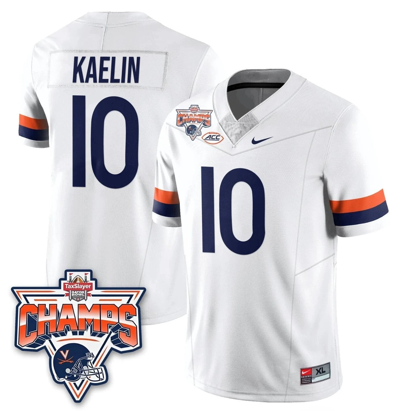 Daniel Kaelin Jersey #10 Virginia Cavaliers 2025 Gator Bowl Champions White by NCAA Football Jersey