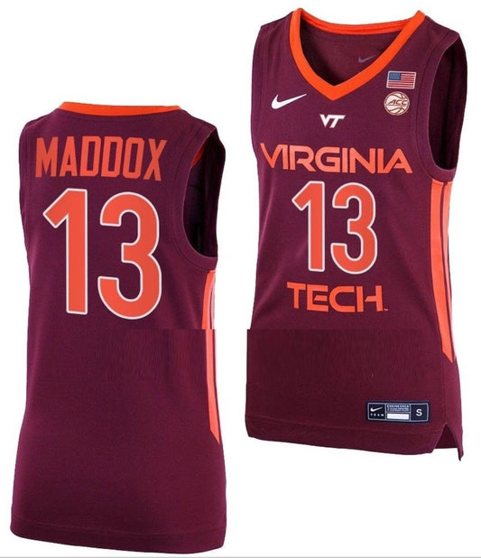 Dairus Maddox Jersey Virginia Tech Hokies College Basketball Away Maroon #13 by My store basketball