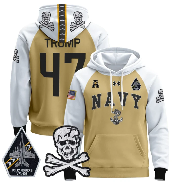 Donald Trump Hoodie #47 Navy Midshipmen Pullover Jolly Rogers Patch by Hoodie Pullover