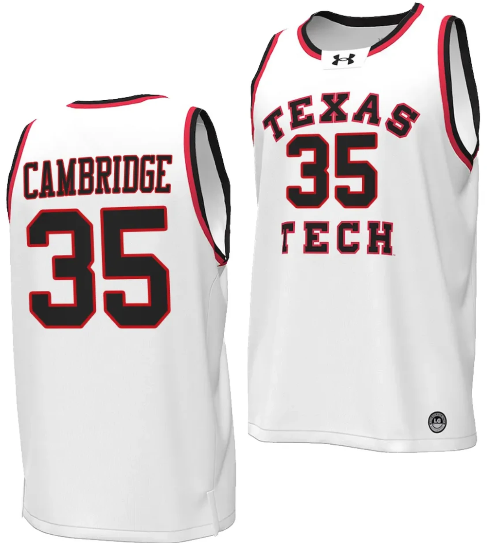 Devan Cambridge Jersey #35 Texas Tech Red Raiders Throwback Basketball Replica White by My store basketball