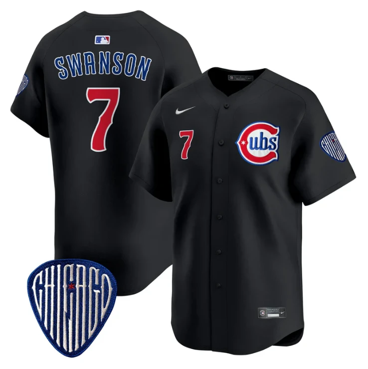 Dansby Swanson Jersey #7 Chicago Cubs Blue Alternate Vapor Premier Limited Stitched Black by My Store