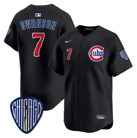 Dansby Swanson Jersey #7 Chicago Cubs Blue Alternate Vapor Premier Limited Stitched Black by My Store